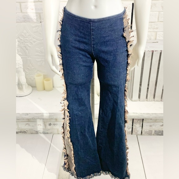 Y2K stretchy hip hugger tassel fringe western flair jeans - Picture 1 of 11